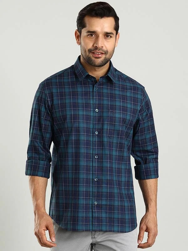Indian Terrain Men's Regular Fit Full Sleeve Checkered Blue Shirt